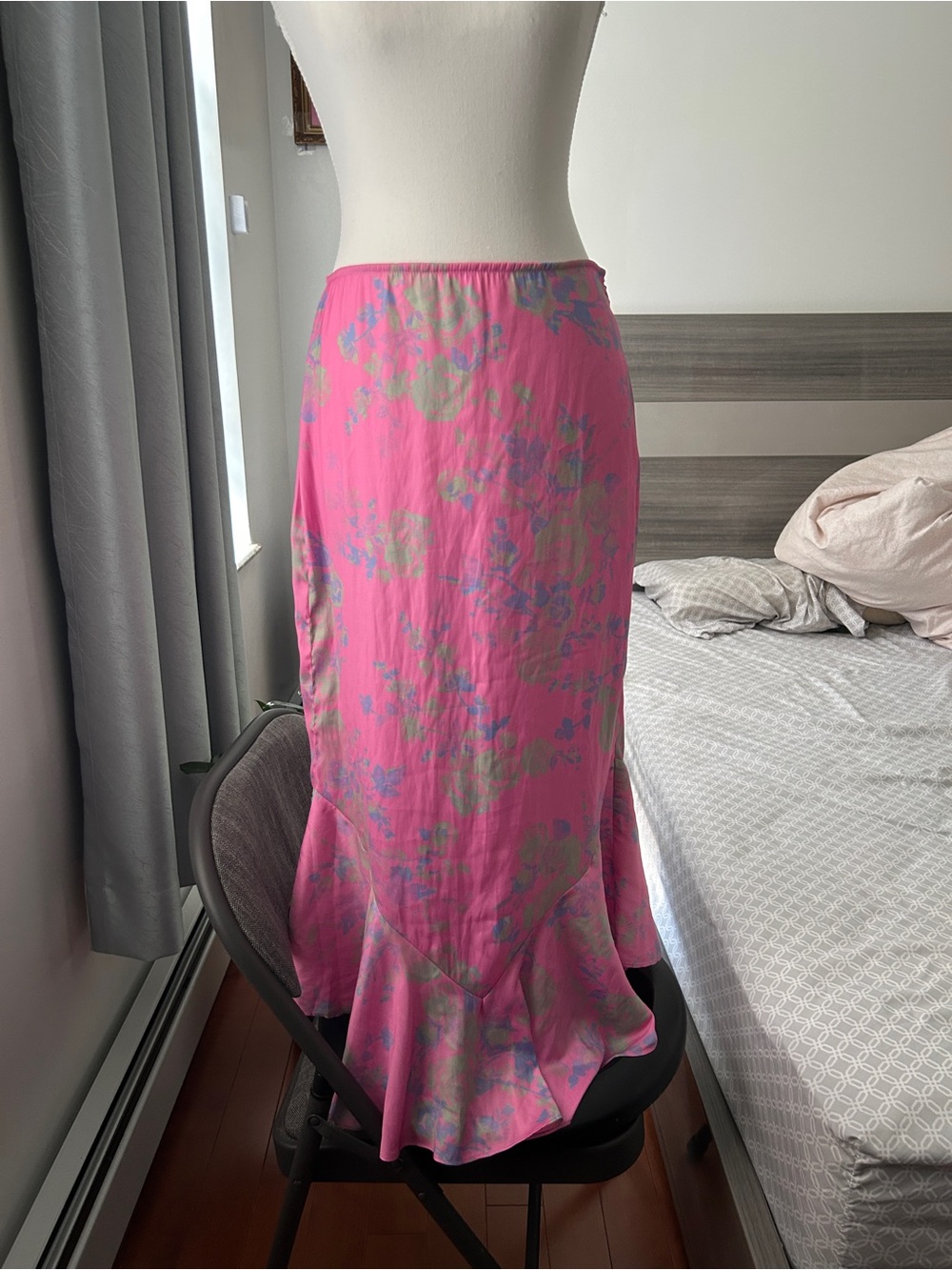 Free People Pink Floral Maxi Skirt with Ruffle Hem